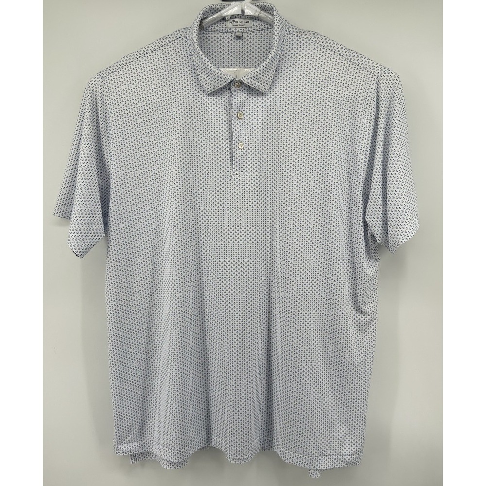 Peter Millar‎ Summer Comfort Short Sleeve Polo White With Blue Anchors Men's 2XL